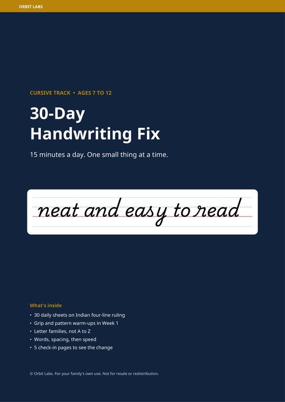 Cover of the 30-Day Cursive Workbook, ages 7 to 12