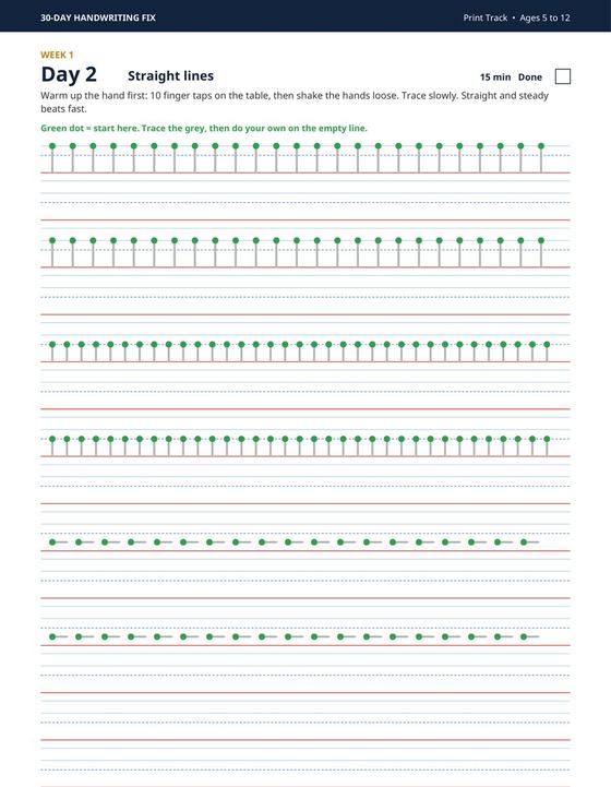 Day 2 straight lines pattern practice page