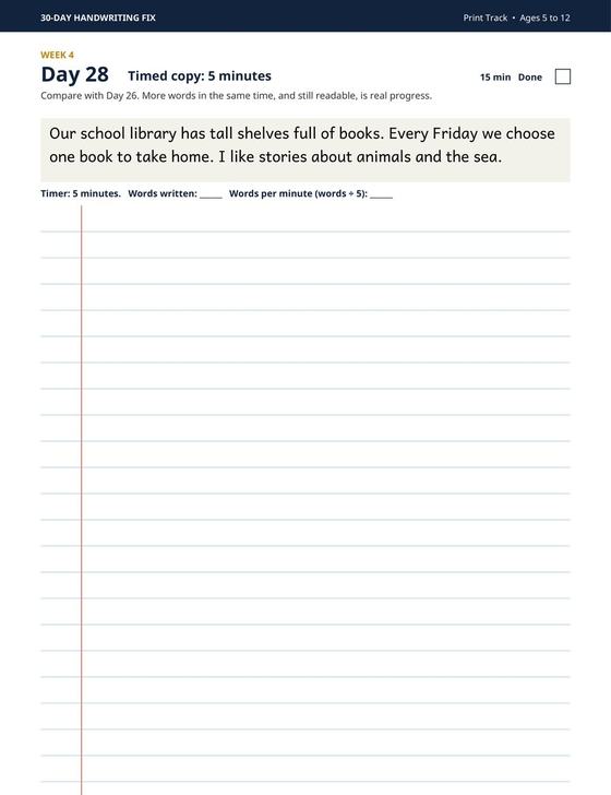 Day 28 timed copy practice page