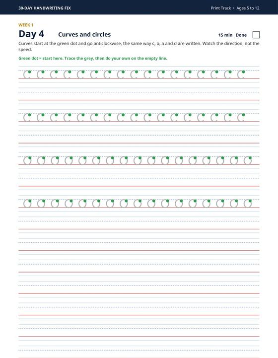 Day 4 curves and circles pattern practice page