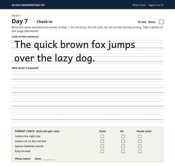 Day 7 check-in page