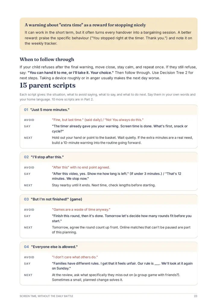 Playbook page with word-for-word parent scripts